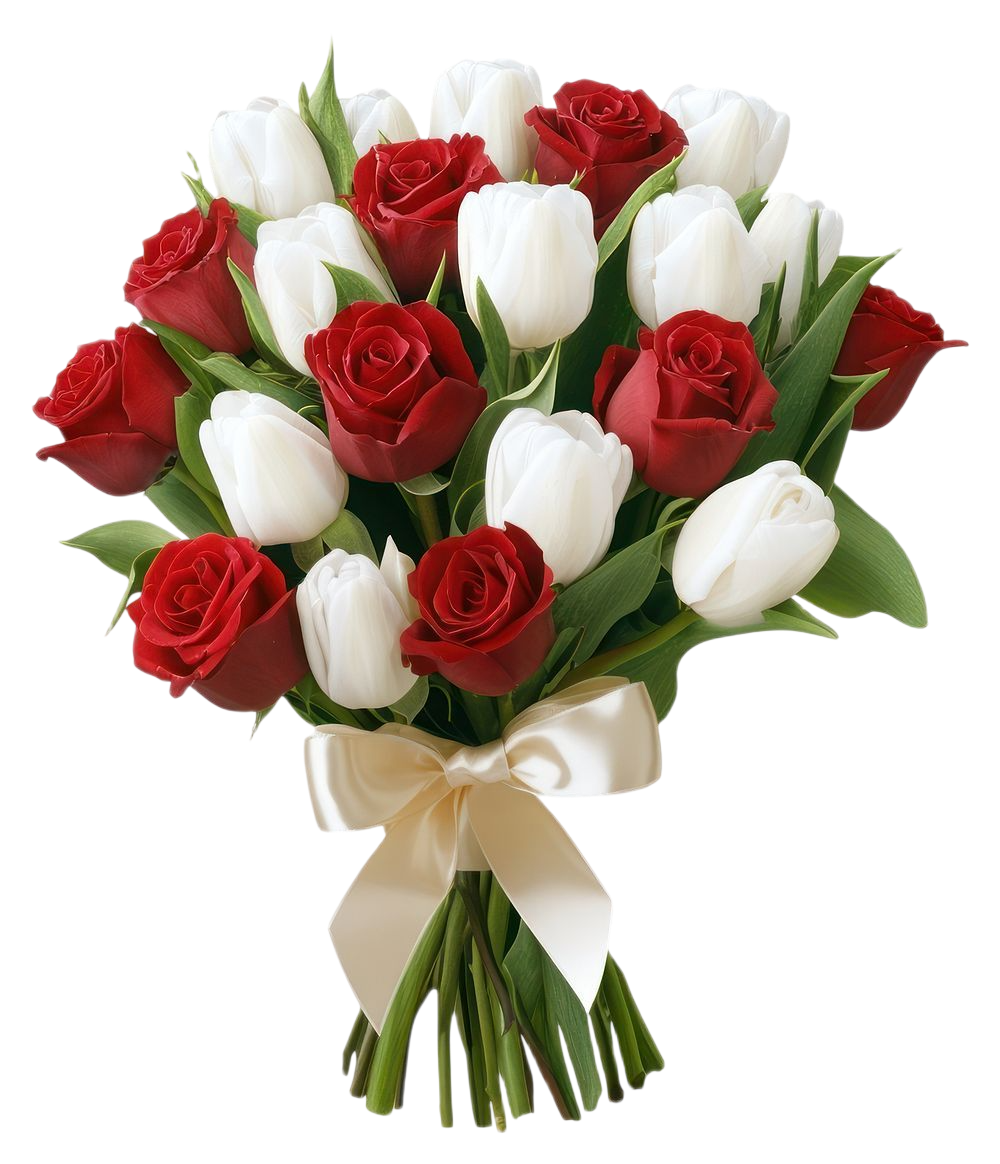 bouquet mawar merah dan tulip putih